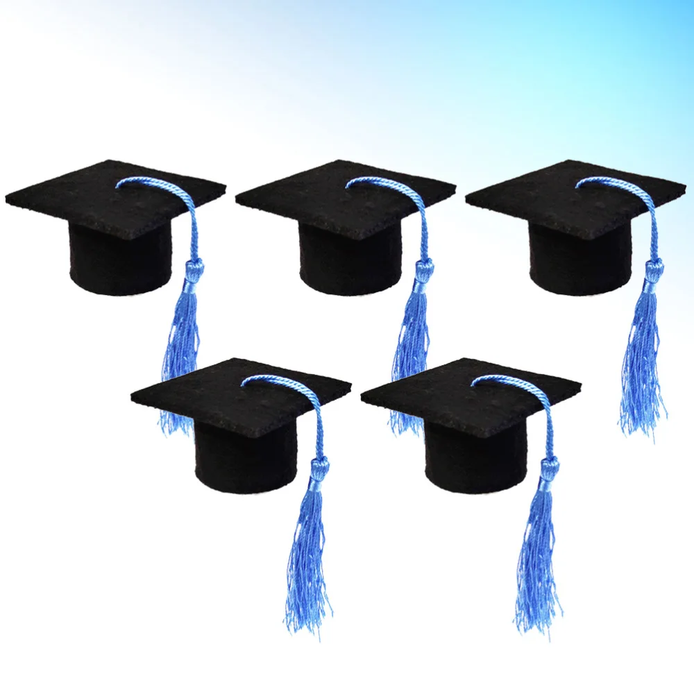 

5pcs Mini Doctoral Cap Shape Bottle Cap Adorable Tassel Bottle Cover Graduation Party Ornament Beer Bottle Decoration