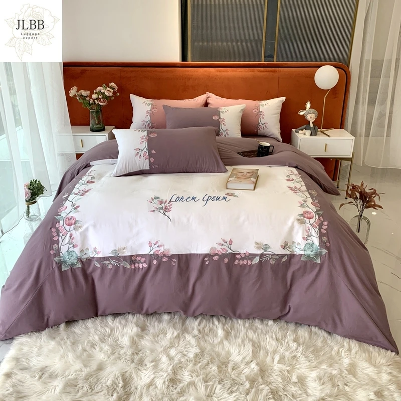 

Luxury Flowers Embroidery Thicken Sanding 600TC Egyptian Cotton Bedding Set Double Duvet Cover Bed Linen Fitted Sheet Pillowcase