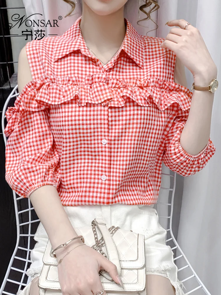 Новинка лета 2021 приталенная и модная рубашка в Корейском стиле с открытыми