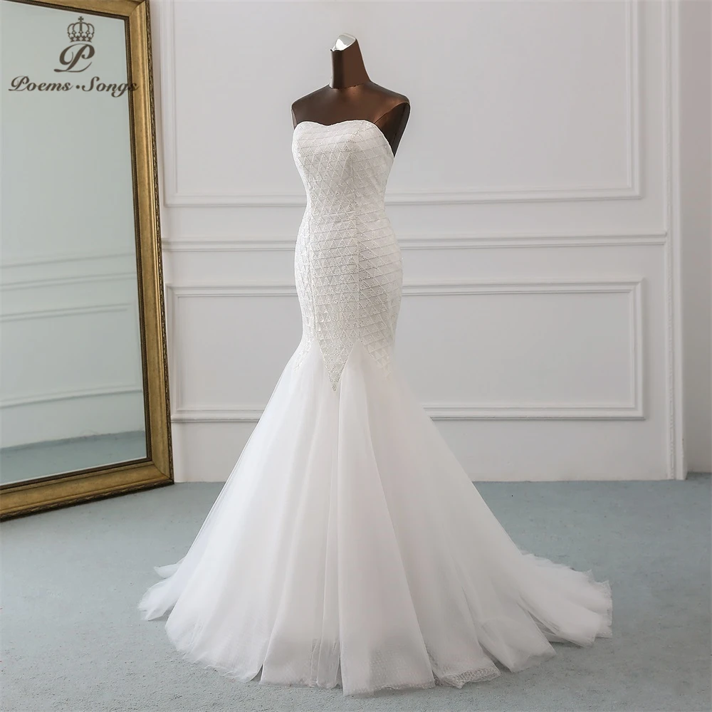 PoemsSongs Новое сексуальное роскошное расшитое блестками свадебное платье robe mariage Vestido de noiva Свадебные платья Русалка robe de mariee