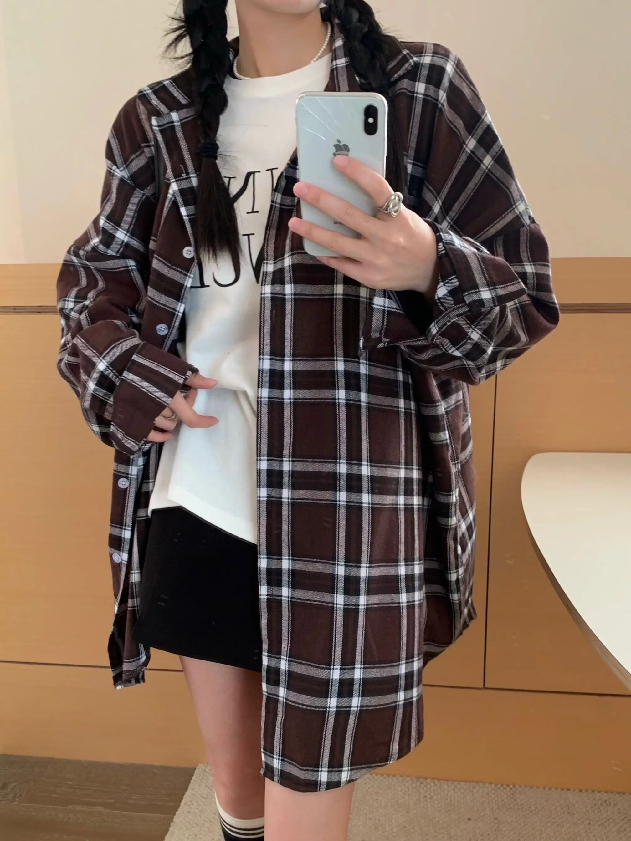 

Autumn Plaid shirt korean BF style Oversized long sleeve blouses breif Loose womens tops and blouse 2021(S0840)