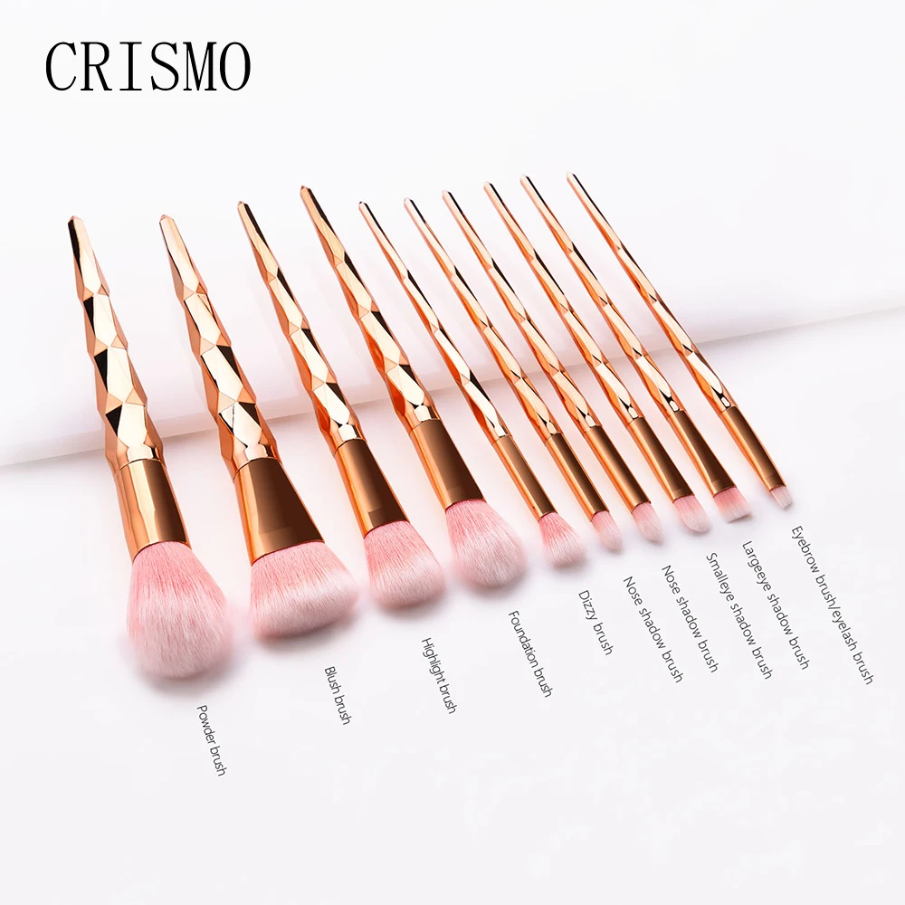 CRISMO 10PCS Diamond Makeup Brushes Set Powder Foundation Eye Shadow Blush Blending Cosmetics Tool Kits Rose Gold Make Up Brush | Красота и