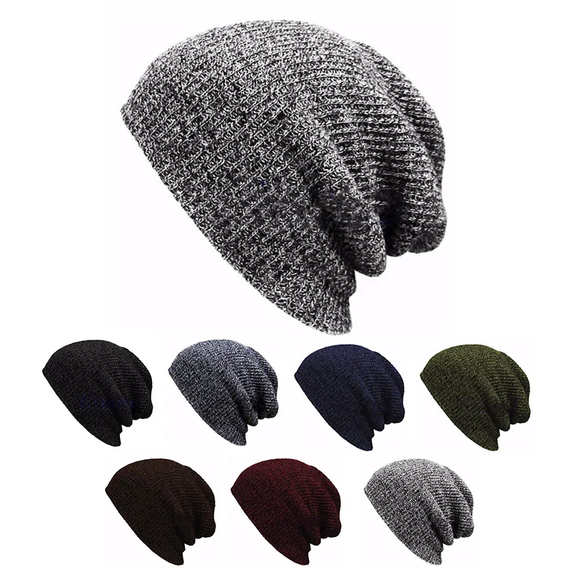 

Hip Hop Knitted Hat Women's Winter Warm Casual Acrylic Slouchy Hat Crochet Ski Beanie Hat Female Soft Baggy Skullies Beanies Men
