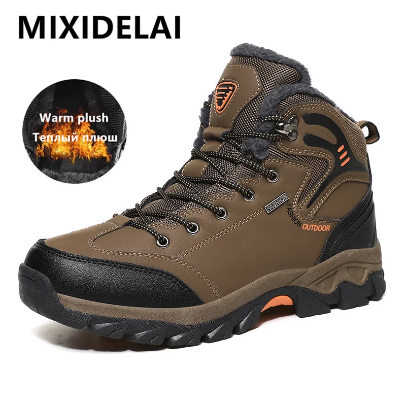 Brand Winter Men's Boots Warm Snow High Quality Leather Waterproof Men Sneakers Outdoor Hiking Work Shoes | Обувь