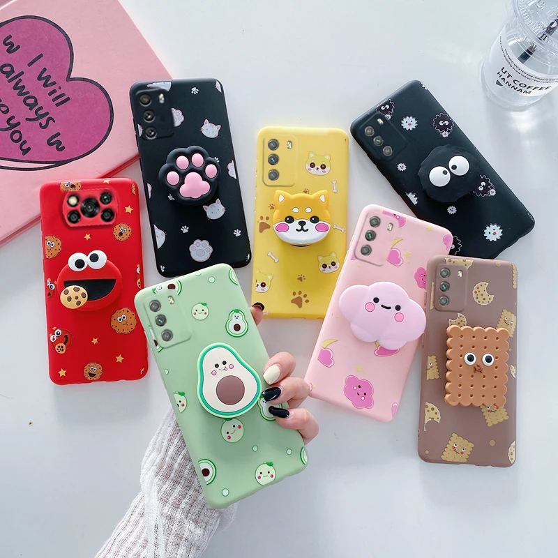 3d cartoon phone holder case for xiaomi mi poco x3 nfc m3 pro f3 pocophone f1 x4 m4 pro 4g 5g cute silicone stand cover pocom3 free global shipping