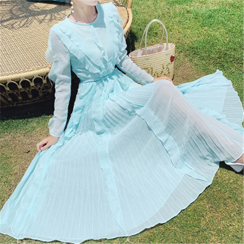 Элегантное Длинное Платье RUGOD с оборками женское модное Плиссированное