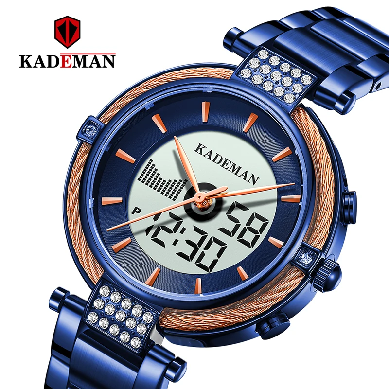 Kademan Новое поступление женские часы с ЖК-дисплеем и двойным дисплеем Элегантные
