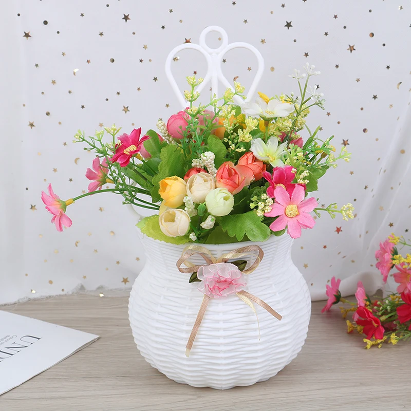 Искусственная Цветочная висячая корзина ваза из ротанга стене висит небольшой