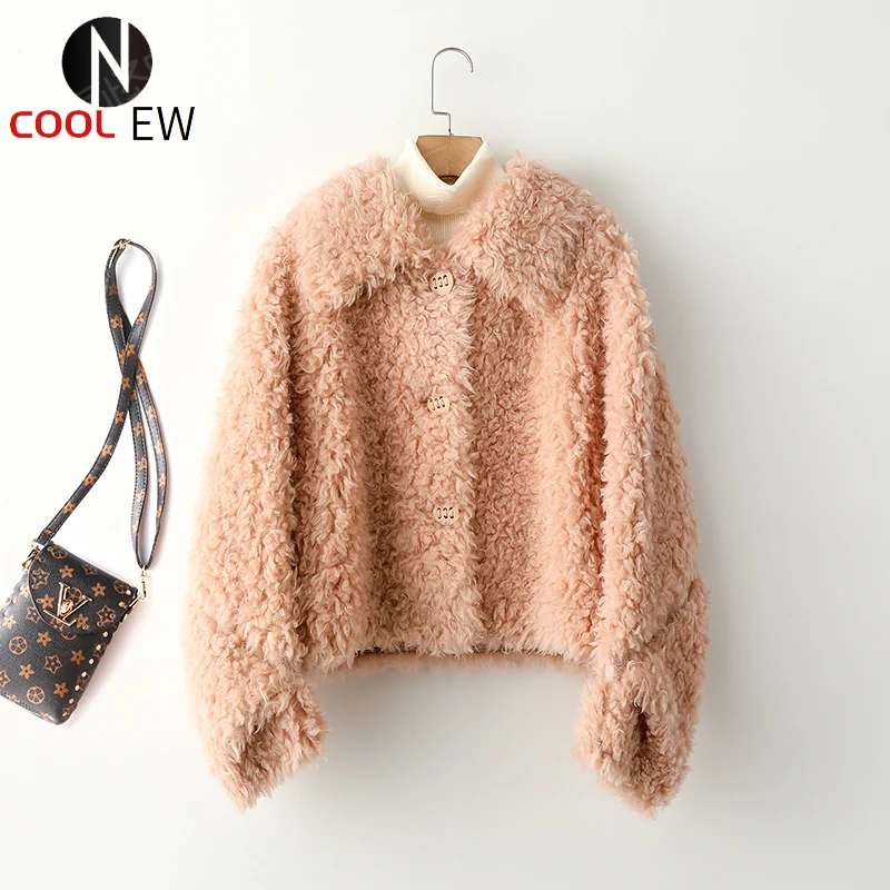 

Ptslan 2021 Women's Original Wool Outerwear Winter New fashion Good Quality Short Patch Pocket Female Wool CoatP7522