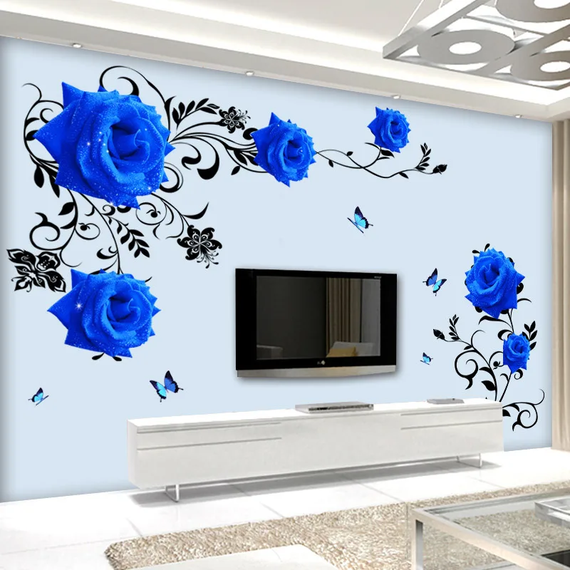 

DIY Large Blue Rose Wall Stickers Living Room Decoration Aesthetic Sofa TV Background Wall Decals Removable Vinyl Posters