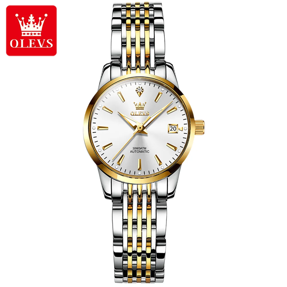 Fashion OLEVS Women Luxury Rhinestone Stainless Steel Automatic Mechanical Watches Ladies Business Watch Relogio Feminino