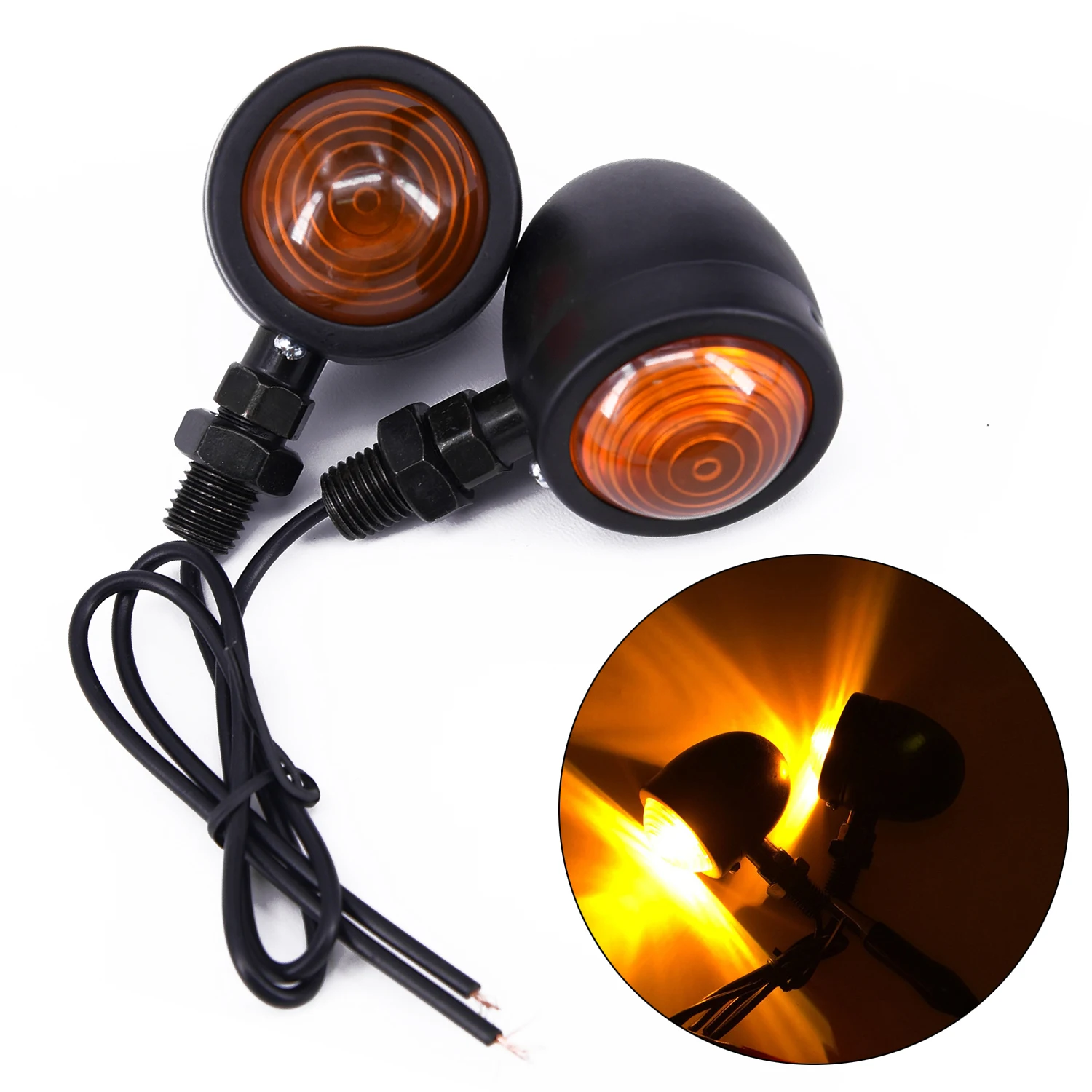 

2 Pcs Motorcycle Turn Signals Lights Stop Signal Indicator Lamps Black Housing 12V Yellow Lamps Motorcycle Accessories