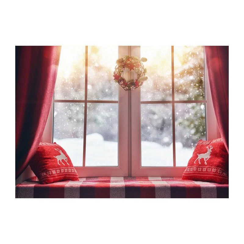 

photo background fotografia christmas window winter forest snowing red photography backdrop photophone photozone