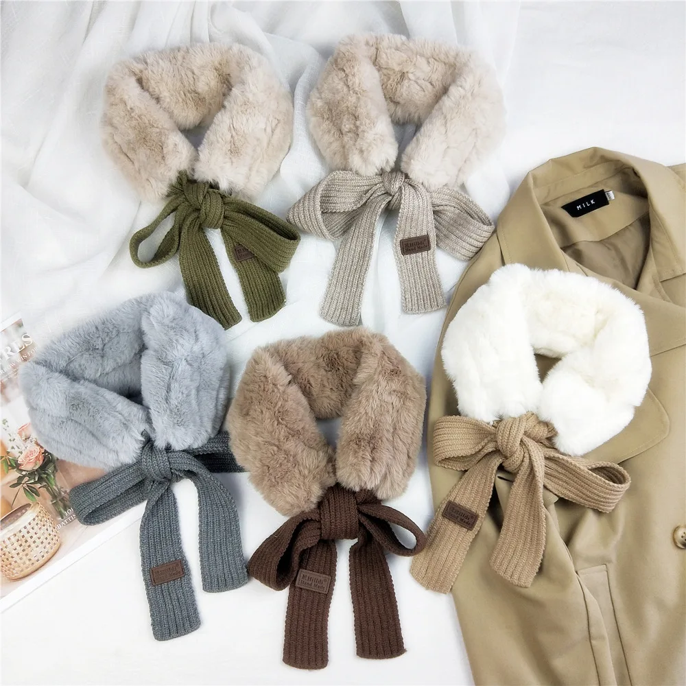 Новый плюшевый шарф для женщин милый воротник из искусственного кроличьего меха