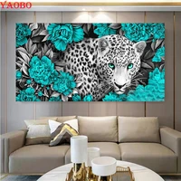 animal leopard large diy 5d diamond painting stitch kit full drill green peony flower diamond embroidery mosaic home decor
