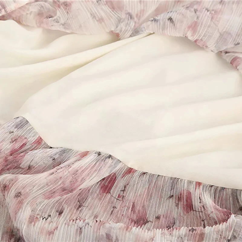 

summer women fashion floral print mesh floor-length skirt 2020 vintgae female pleated high waist long skirts jupe femme
