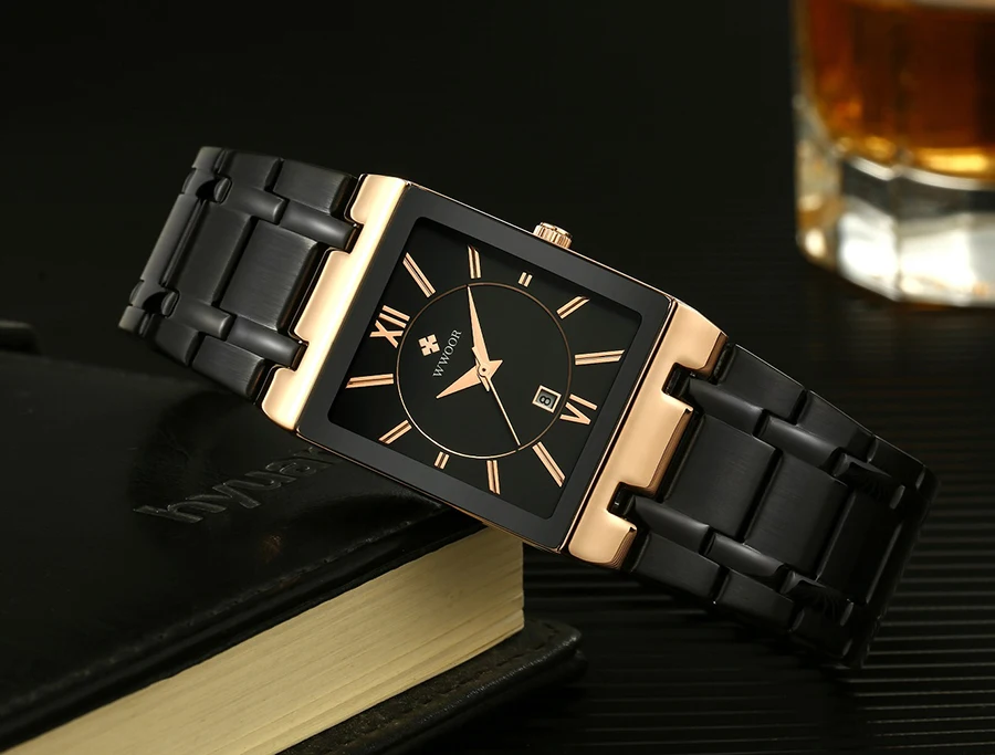 Relogio Masculino WWOOR Gold Black Watch Men Quartz Waterproof Wrist Watch For Men Fashion Square Casual Clock Male Dropshipping