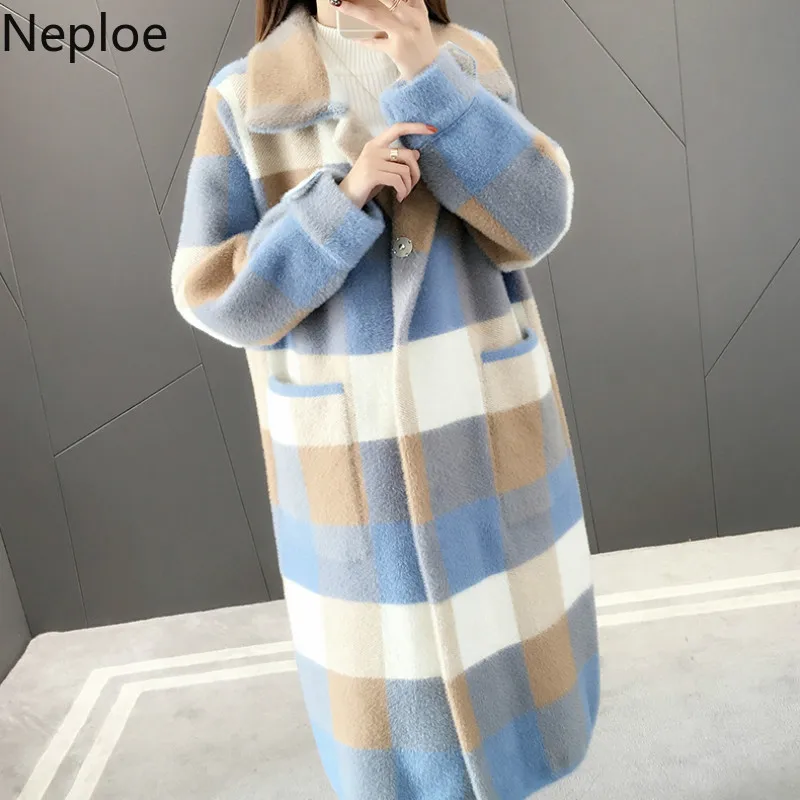 Neploe имитация воды плед пальто кардиган для женщин 2020 осень зима новый свободный