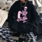 Готическая уличная одежда, пуловер с черепом и пламенем, свитшот, куртка Ulzzang в стиле хип-хоп, панк, Харадзюку, Повседневная Женская толстовка