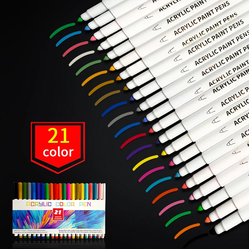 Перманентные акриловые маркеры для краски 21/25 цветов ткани холста металла и