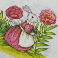 cotton and linen fabric hand dyed fabric decorative painting dining mat bag pattern rabbit in flowers