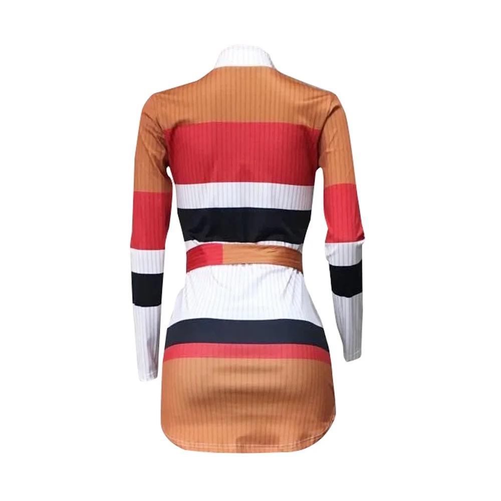 В полоску С поясом Сезон осень зима женское вязаное платье с длинными рукавами