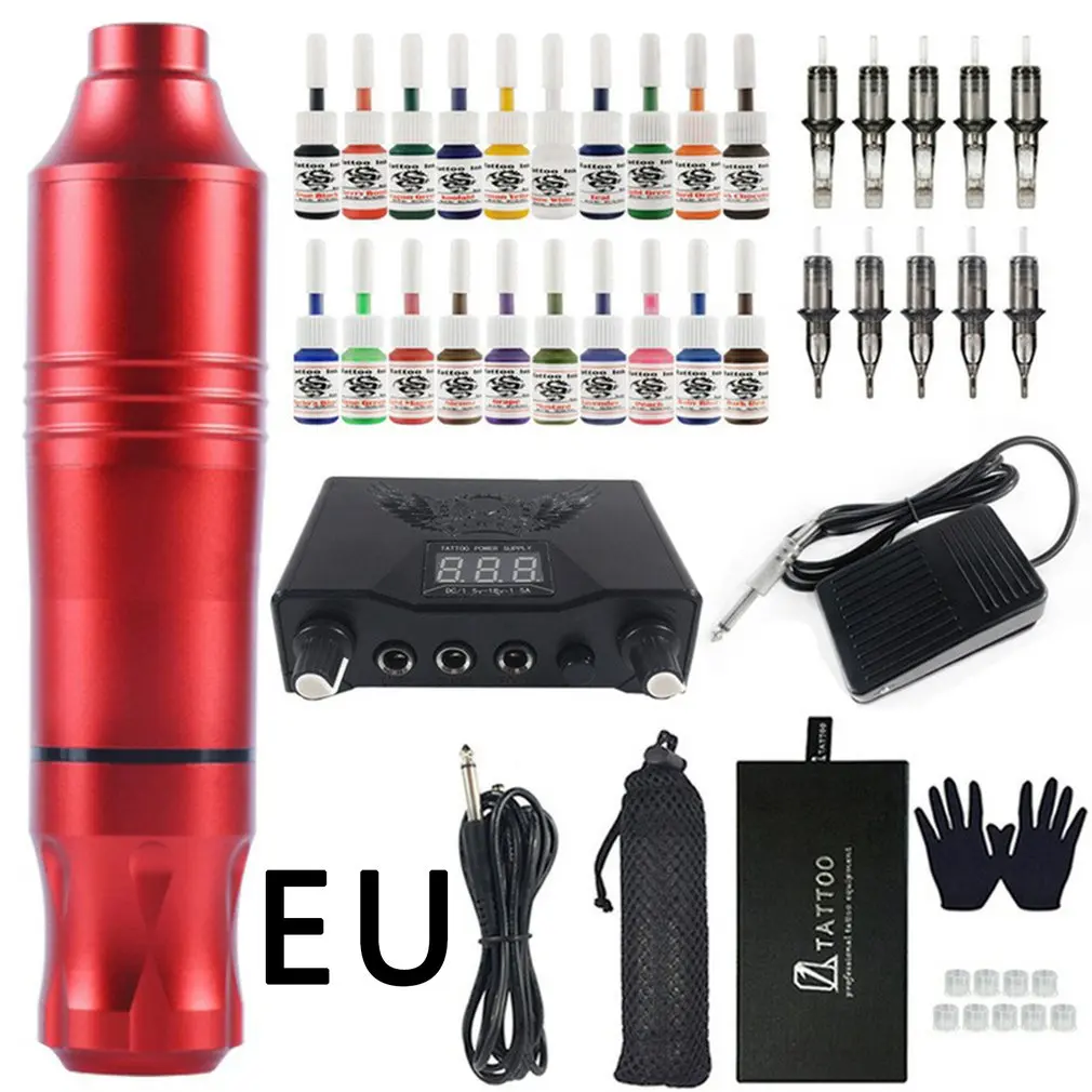 EU 20-color Motor Pen Beginner Tattoo Machine Set Motorized Pen Power Supply Semi-permanent Tattoo Secant Fog Machine