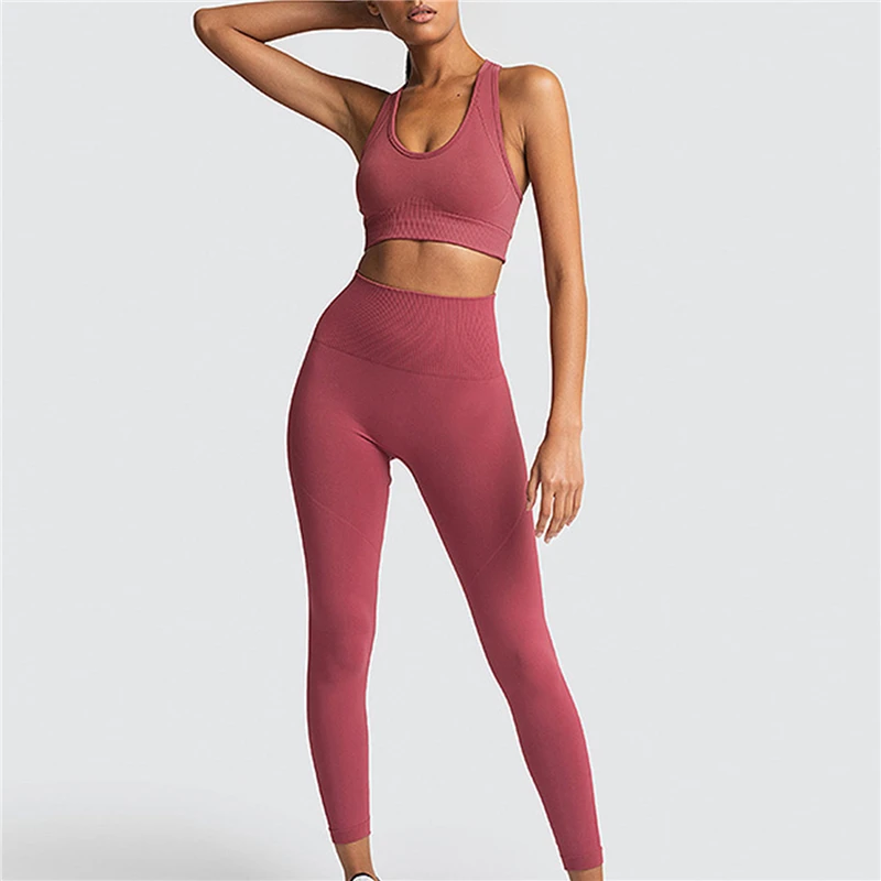 

Seamless Leggings Set Sport Suits Women Activewear Two Piece Sets Vest Bra Tops Workout Pants Outfit Sportswear Gym Fitness