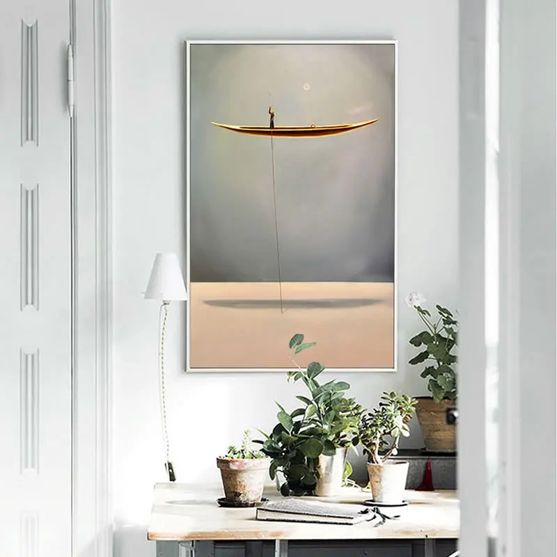 Абстрактная парусная лодка холст постер настенное искусство картина пейзаж