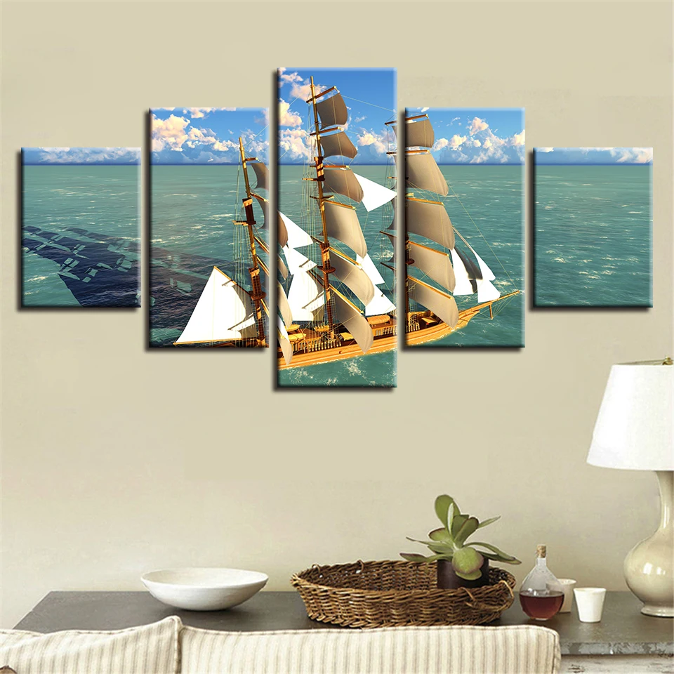 HD с 5 шт. плакат парусник на море фотографии домашний Декор стены искусства пейзаж