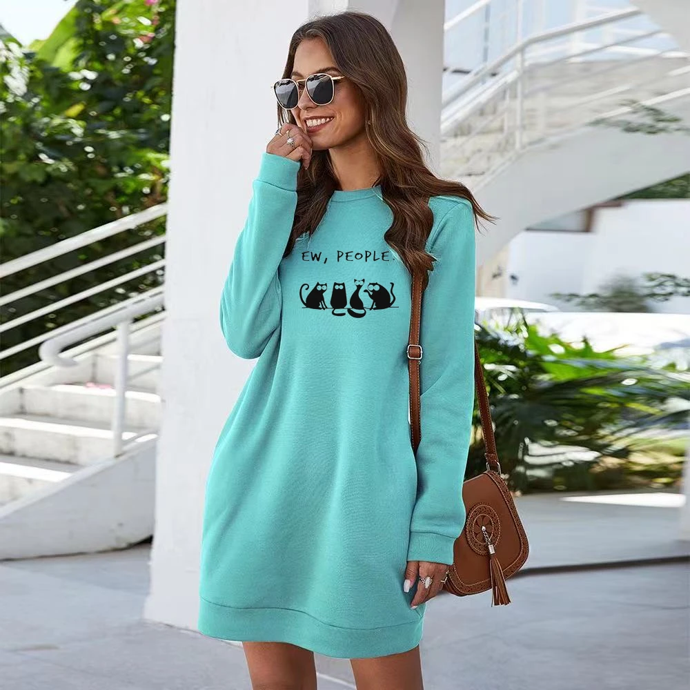 

Ladies Long Sleeve Dress Women's Harajuku Printed Mini Dress Kawaii Cartoon Casual Long Sleeve Spring Autumn Streetwear