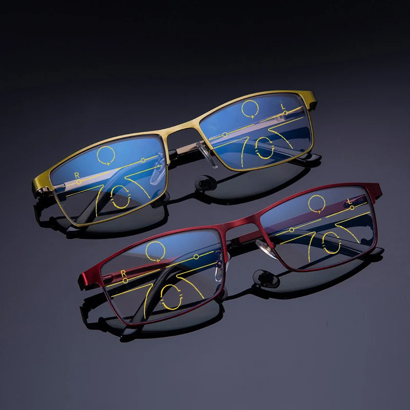 

Elbru Anti Blue Light Alloy Frame Reading Glasses Women Men Progressive Multifocal Radiation Protection Glasses Diopter 1.0 3.5