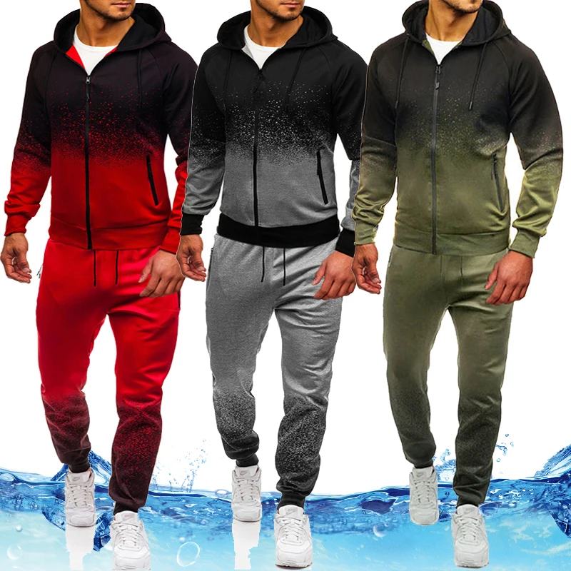 Autumn Fashion Tracksuit Men 3D Gradient Print Hip Hop Sports Muscle Brothers Men's Set Zipper Hoodies+Pants 2 PCS Jogging suit