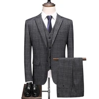 brand business plaid suits men slim fit mens 3 piece wedding suits black dark blue gray formal dress suit man s 4xl