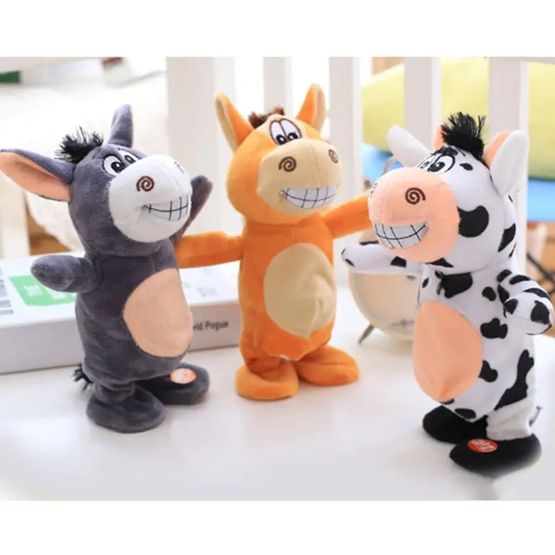 Мультяшный плюшевый осел лошадь корова Кукла звука музыкальная песни Запись