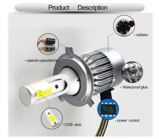 2 шт. C6 светодиодные фары автомобиля мотоцикла Светодиодная лампа 7600LM 6000K H4 H7 H8 H11 H1