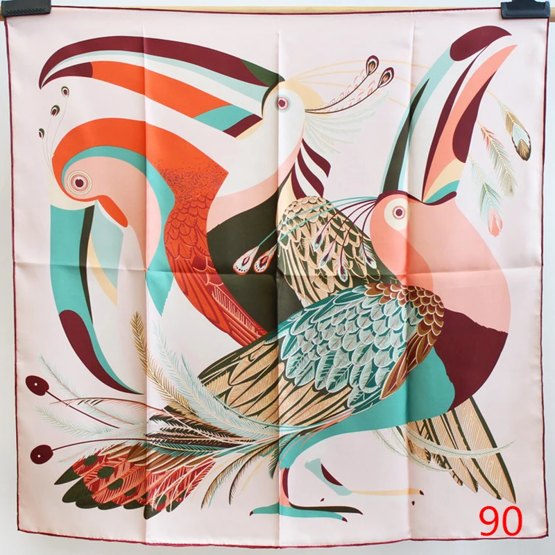 

Luxury 100% Twill Silk Scarf Bandana Women Fashion Bird Print Shawl Hijab Head Neck Hair Kerchief Turban Headband 35"*35"