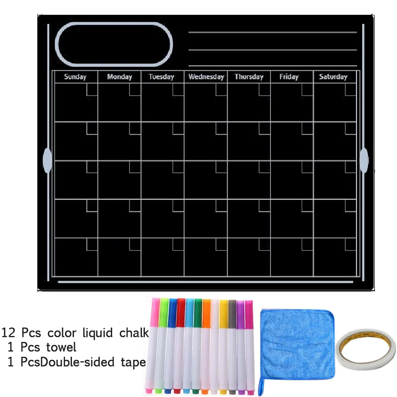 

Magnetic Black Board Weekly Monthly Planner Calendar Dry Erase Fridge Erasable Memo Message Writing Door Table Wall Sticker Kids