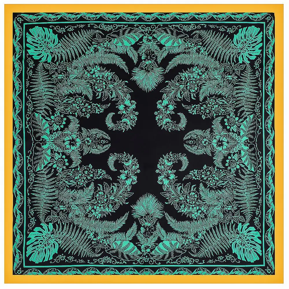 130cm Jungle Leaves Brand Scarf Luxury Design Twill 100% Silk Square Fashion Shawl Women Kerchief Scarves For Ladies - купить по