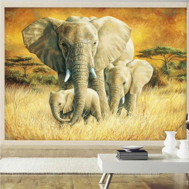 

Drop Shipping Custom Photo Wallpaper Beautiful Oil Painting Elephant Family Nursery School Decoration Background Mural Wallpaper