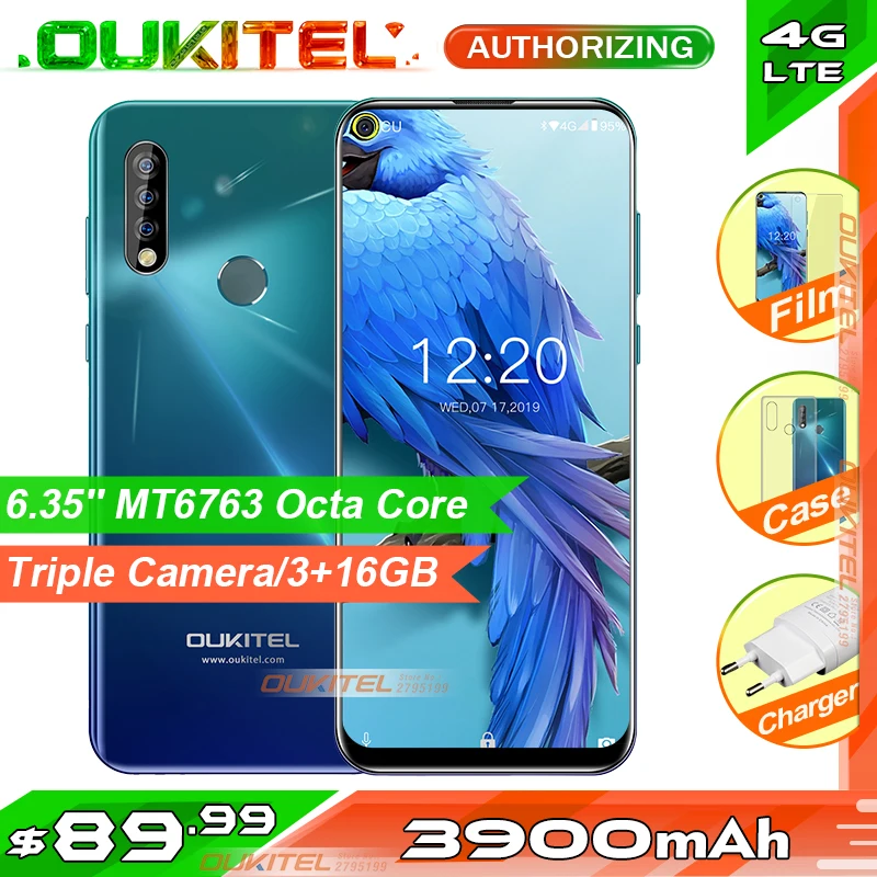 Смартфон OUKITEL C17 6,35 ''с тройной камерой MT6763, четыре ядра, Android 9,0, 3 ГБ, 16 ГБ, распознавание лица, отпечаток пальца, 4G, мобильный телефон, 3900 мА/ч