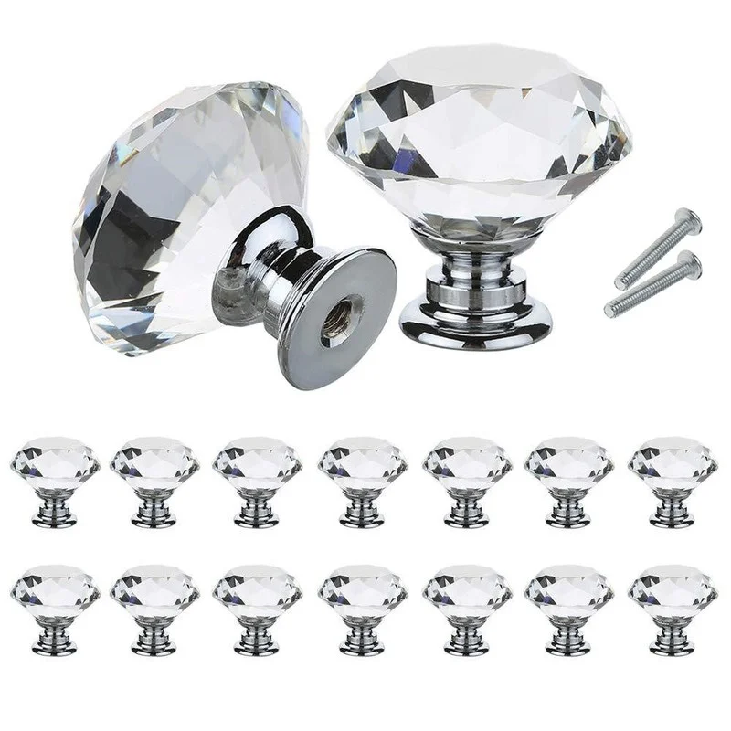 

30mm Diamond Shape Crystal Glass Knobs Cupboard Pulls Drawer Cabinet Wardrobe Pull Handle Knobs Furniture Handle Hardware 1 pcs