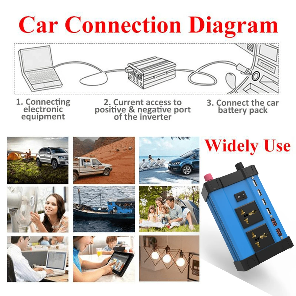 

4000W Car Power Inverter Digital LED Display DC 12V to AC 220V/110V Converter with 2 AC Sockets, 2 Lighter Outlets 4 USB Ports