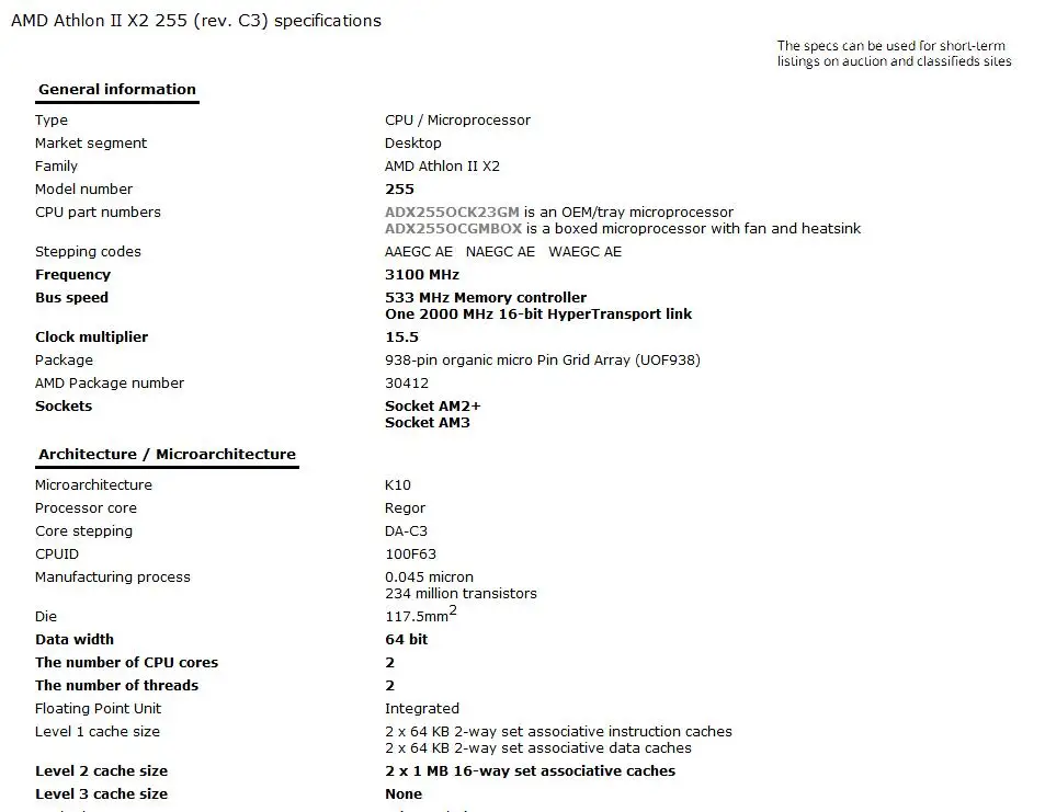 Процессор AMD Athlon II X2 255 3 1 ГГц двухъядерный 65 Вт 2 Мб|Процессоры| |