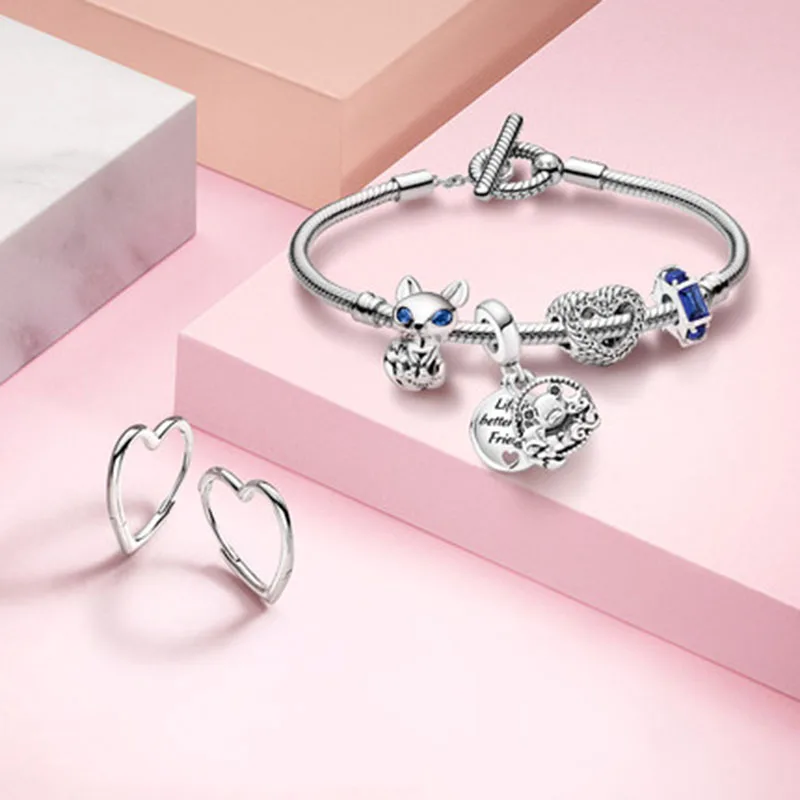 Осень 2021 Новое поступление милая синяя лиса Шарм-бусина подходит для