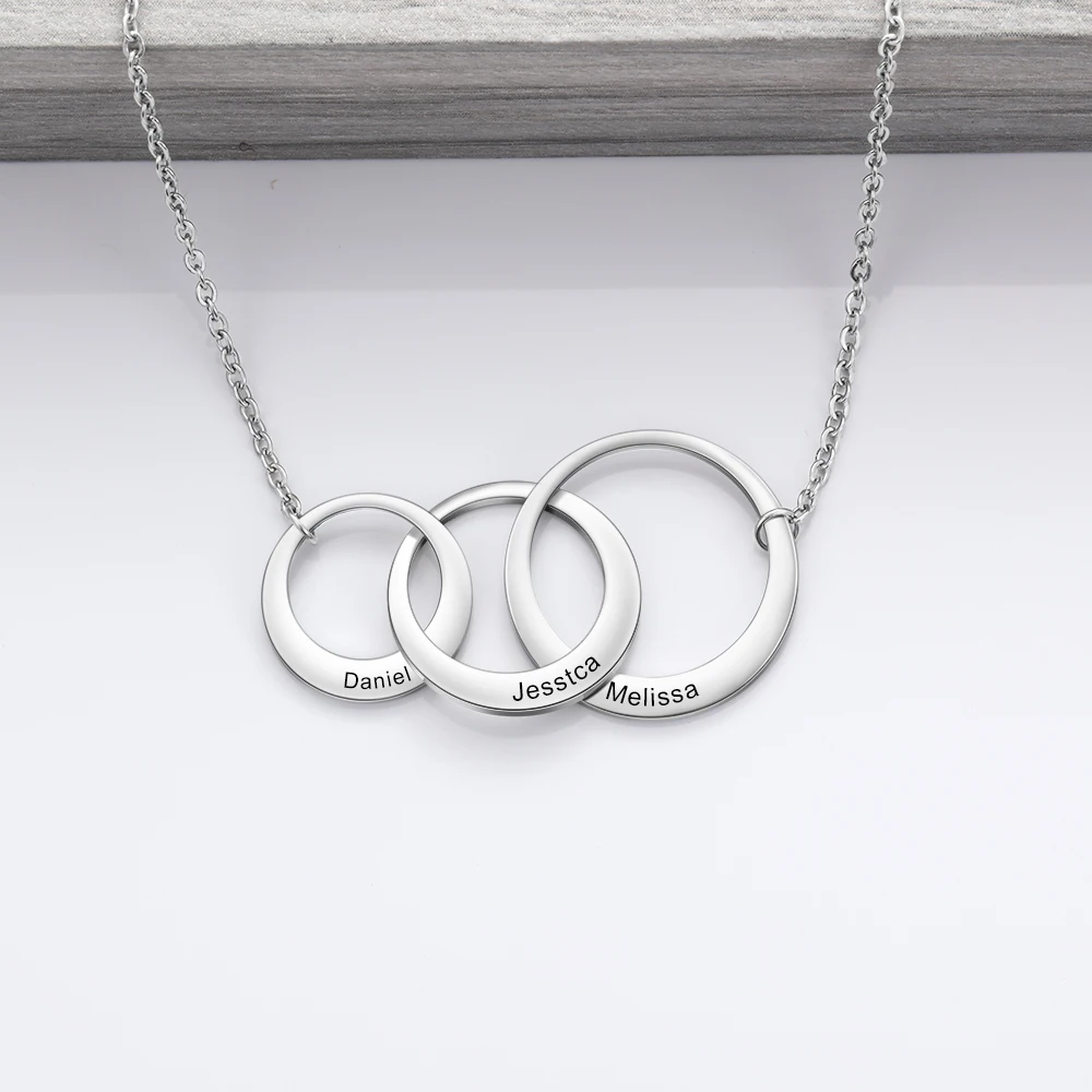 Personalized Intertwined Circle Necklace with 3 Names Customized Family Friendship Engraved Jewelry (JewelOra NE103419) | Украшения и