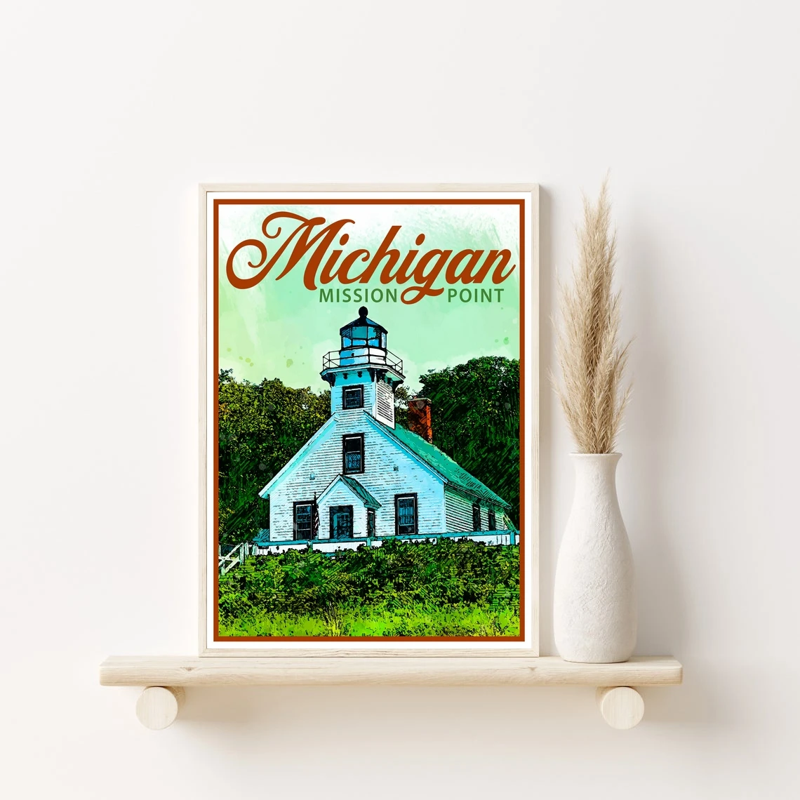 Постер для путешествий из Мичигана винтажный принт Декор маяк миссии настенное