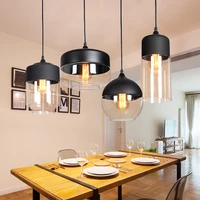 nordic modern loft hanging glass pendant lights led retro edison pendant lamp fixtures kitchen dining room bar black white amber