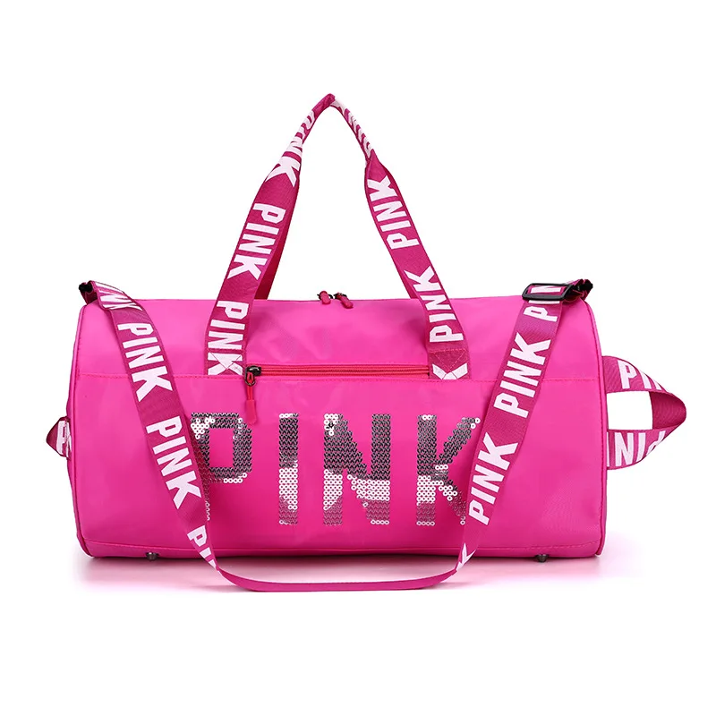 Large Capacity Women Travel Bag Fitness Training PINK Bag Sequins Letter Outdoor Sports Yoga Handbag Sports Girl Crossbag