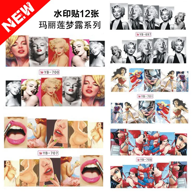 12 Pcs/Set Nail Sticker Adhesive Paper Marilyn Monroe Watermarking Art Decoration Sexy Cute Cool Nails Decorate | Красота и здоровье